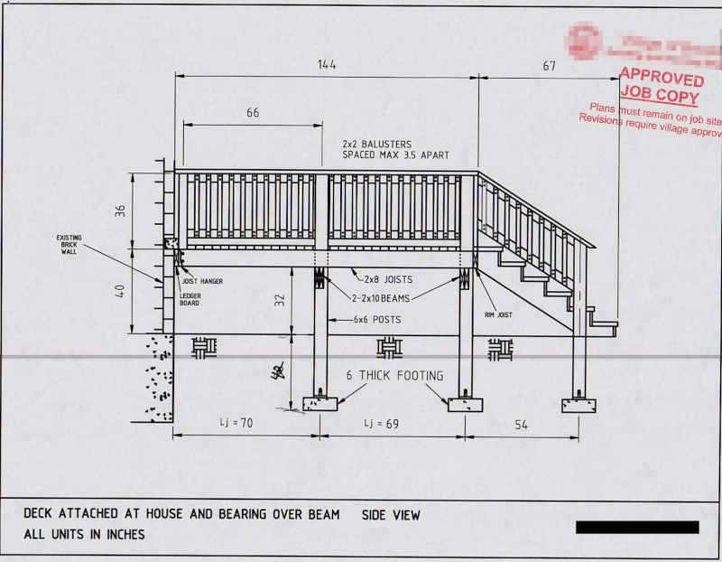 A side view of the railing with balusters.