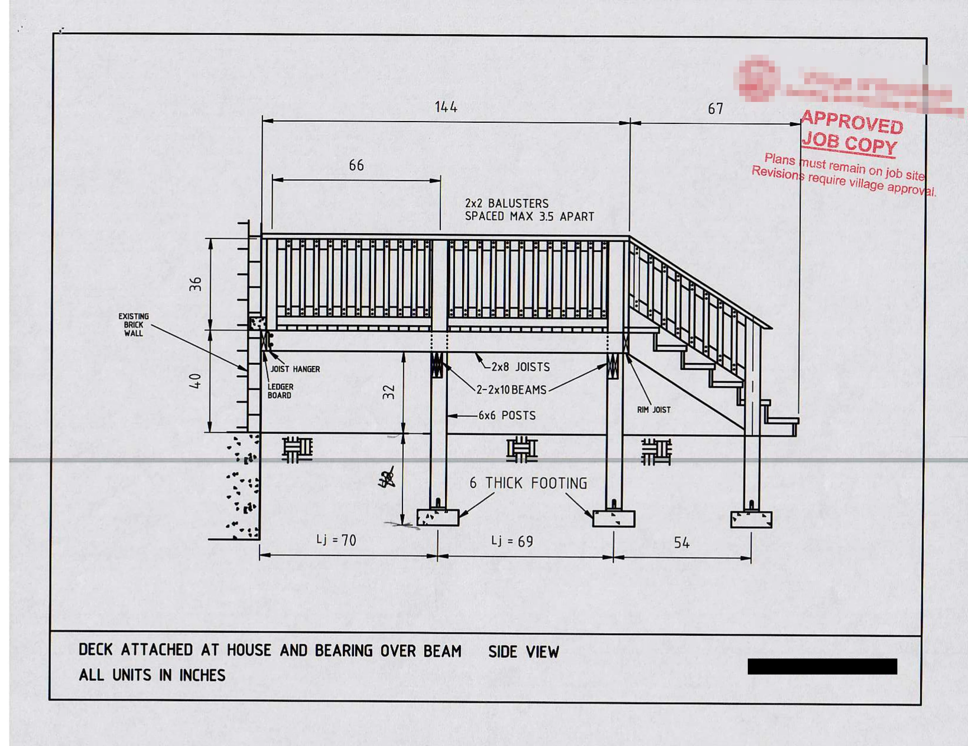 A side view of the railing with balusters