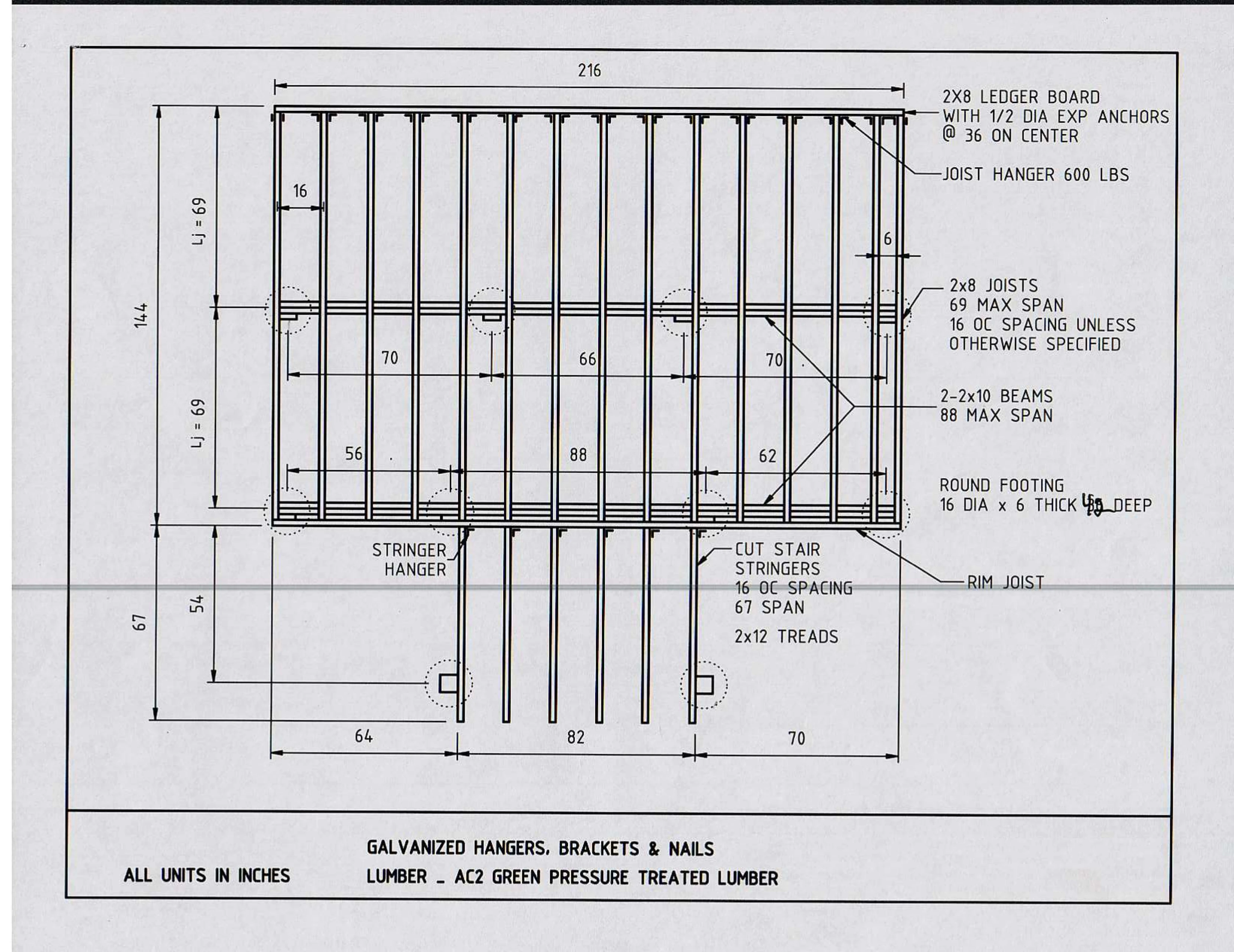 Details of the framing of the deck.