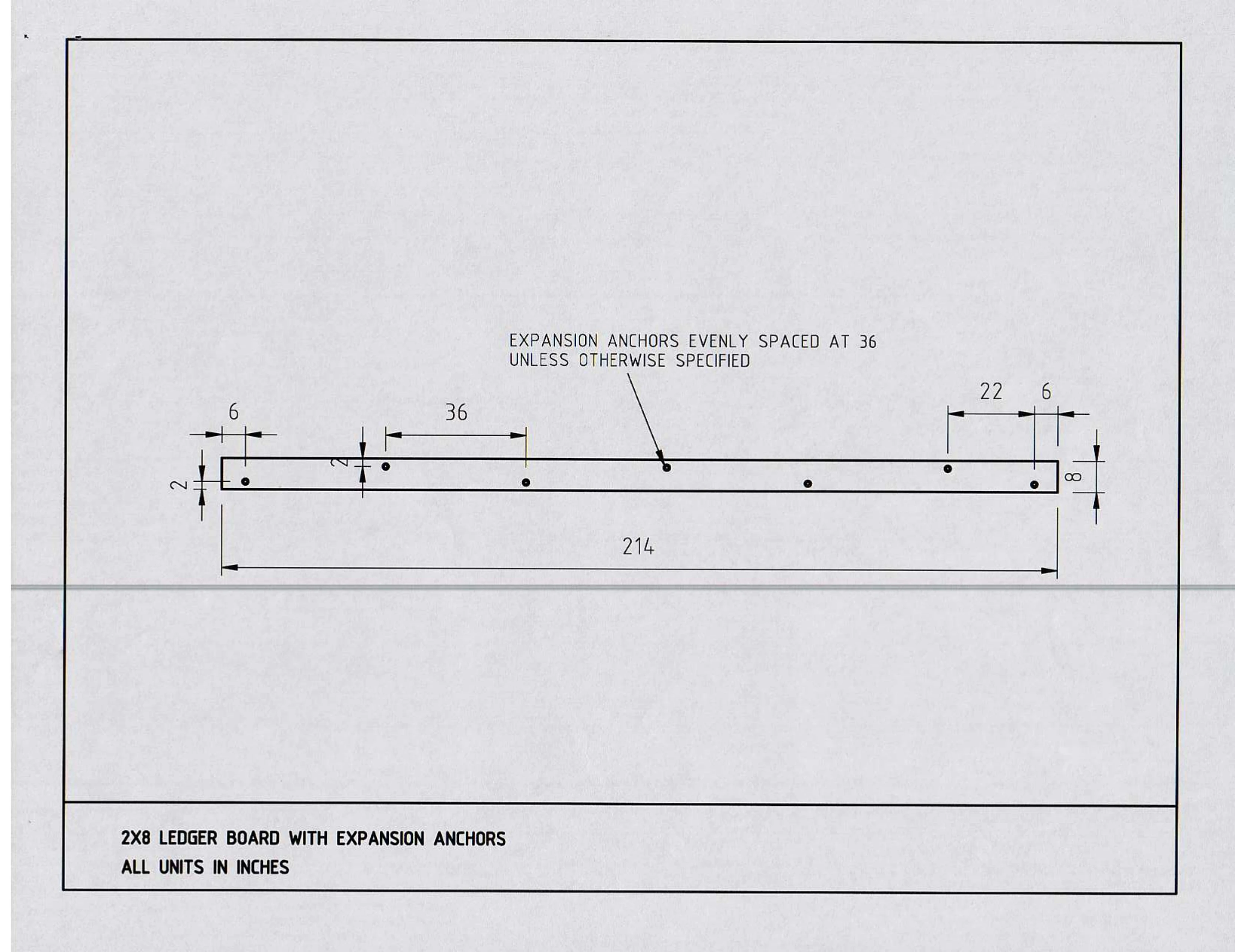 Details of where the expansion anchors will go on the ledger board.
